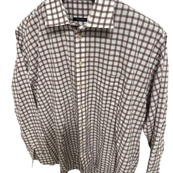 Burberry London Dress Shirt Men’s Size XL White Maroon Check Cotton - Picture 2 of 6